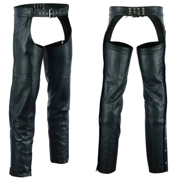 Interstate Black Leather Motorcycle Chaps - Picture 1 of 16